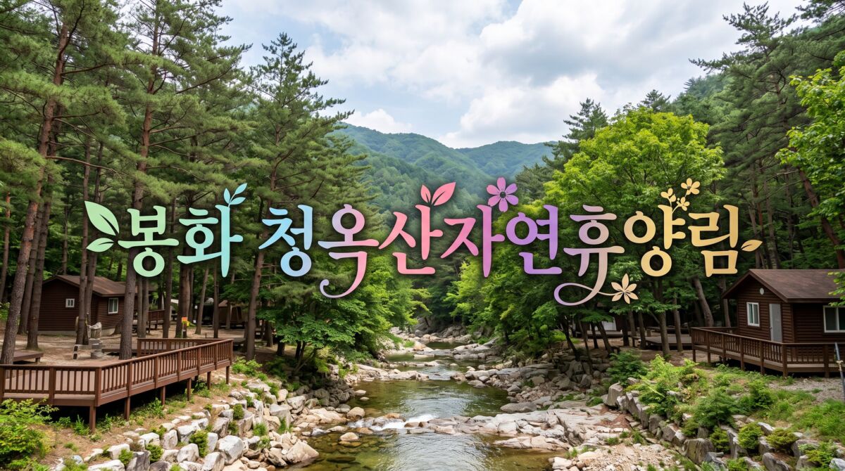 경북 봉화 청옥산자연휴양림의 울창한 잣나무 소나무 숲과 데크 야영장