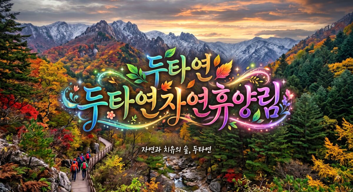 강원도 양구 두타연자연휴양림의 깨끗한 수입천 계곡과 울창한 산림 숙박 시설 전경