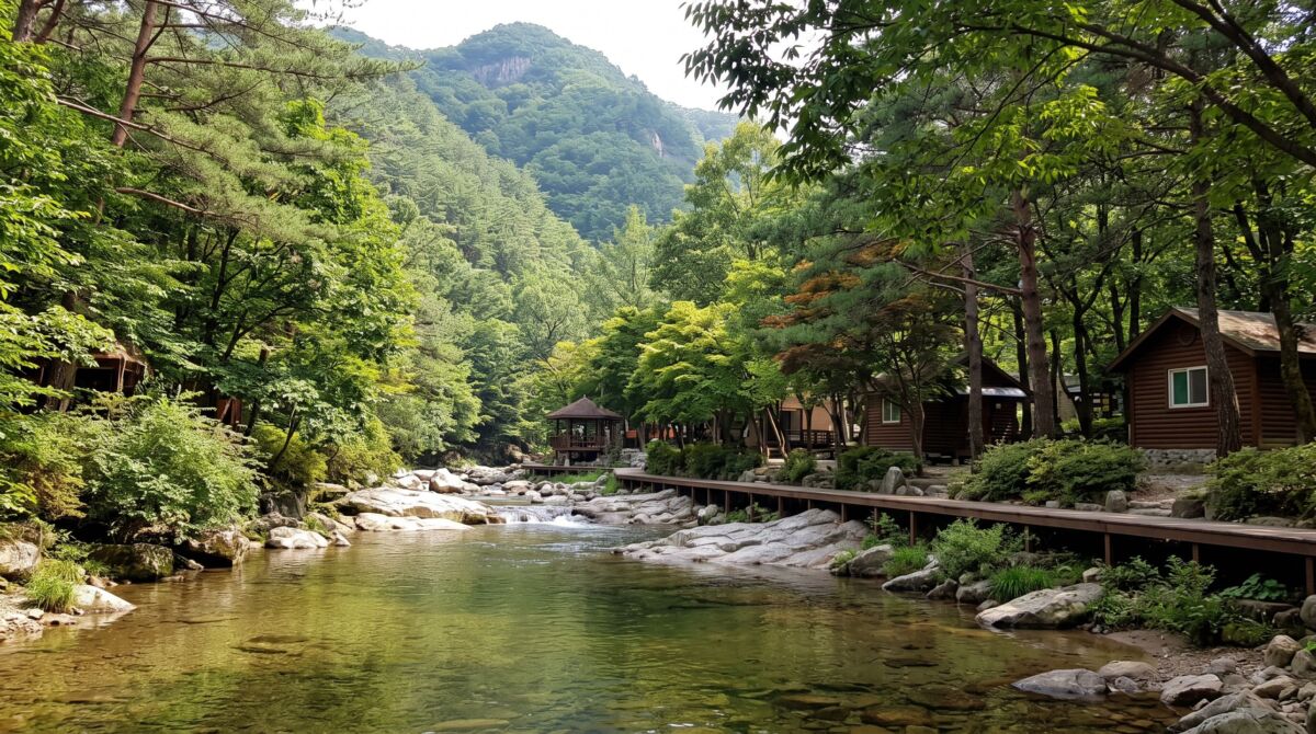 충북 옥천 금천계곡과 울창한 숲이 어우러진 장령산자연휴양림 풍경