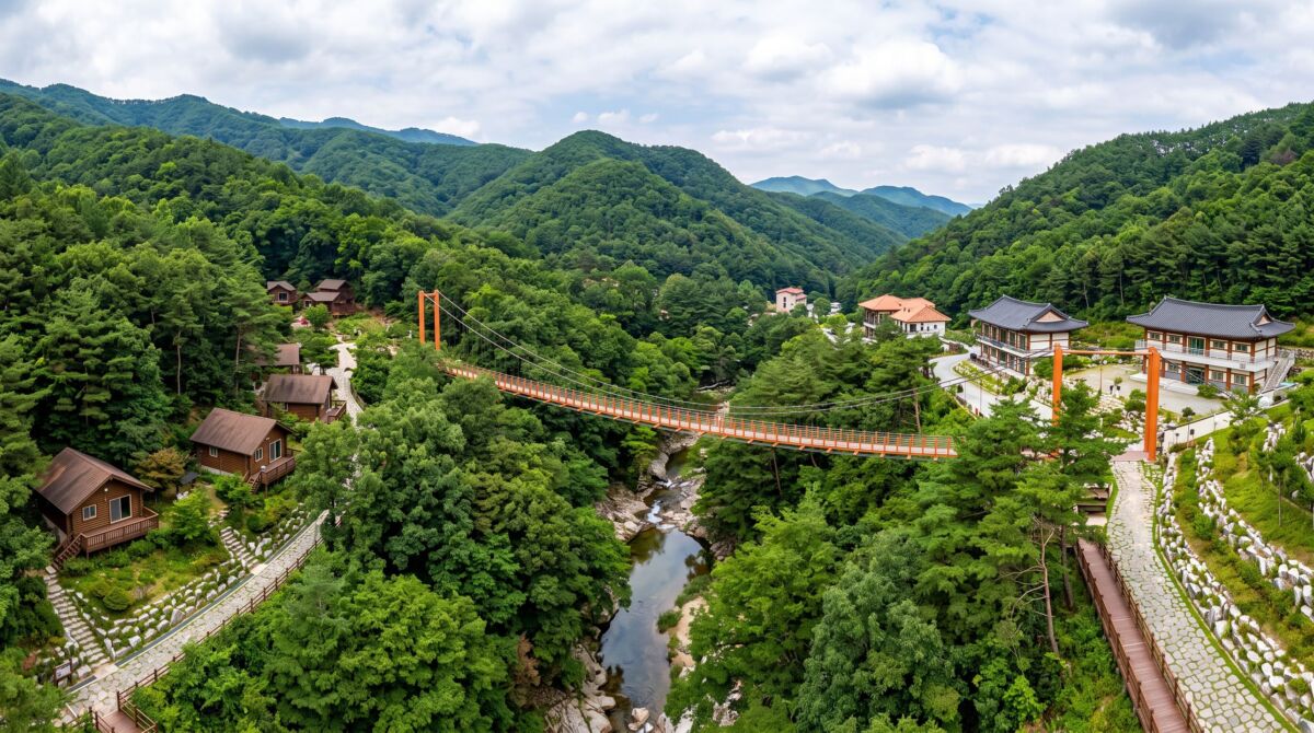 증평 좌구산자연휴양림 아찔한 명상구름다리와 울창한 숲속의집 객실 전경