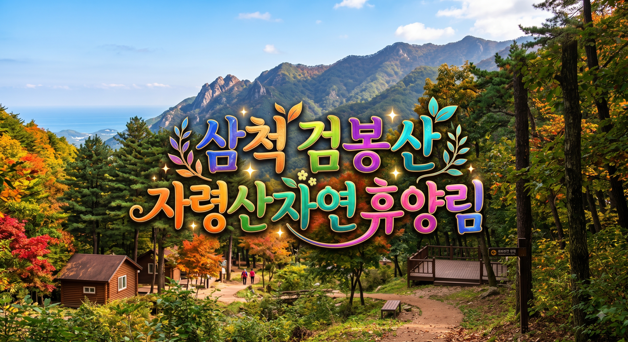 삼척 검봉산자연휴양림 울창한 숲과 연립동 전경